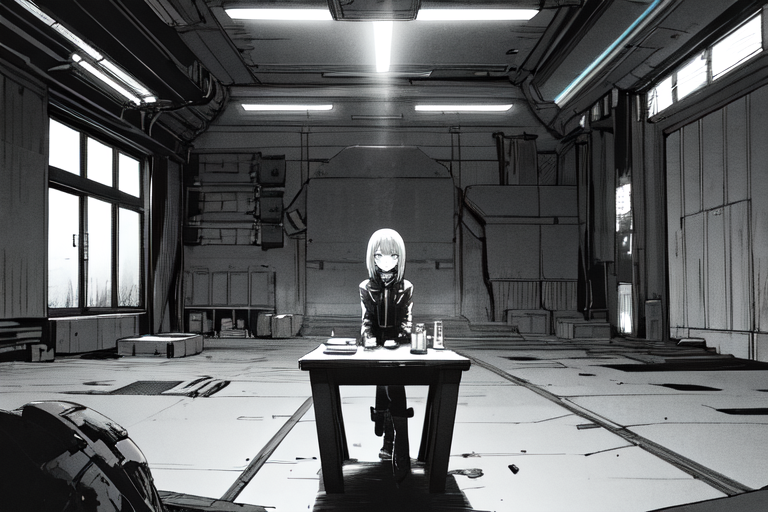 highly insanely detailed, masterpiece, top quality, best quality, highres, 4k, 8k, RAW photo, (very aesthetic, beautiful and aesthetic),  
tsutomu nihei,nihei_tsutomu,blame!,blame gakuen!,abara,TNstyle,sidonia_no_kishi,(lab),biomachine,bioluminescence,futuristic,blm,empty,decrepit,flock,vast scenery,perspective,open space,science fiction, 
<lora:blameLora_v10:0.3>, 
(1girl:1.3), 
solo focus, 
medicine,long tobacco pipe,tarot_cards on table,on table,âââ