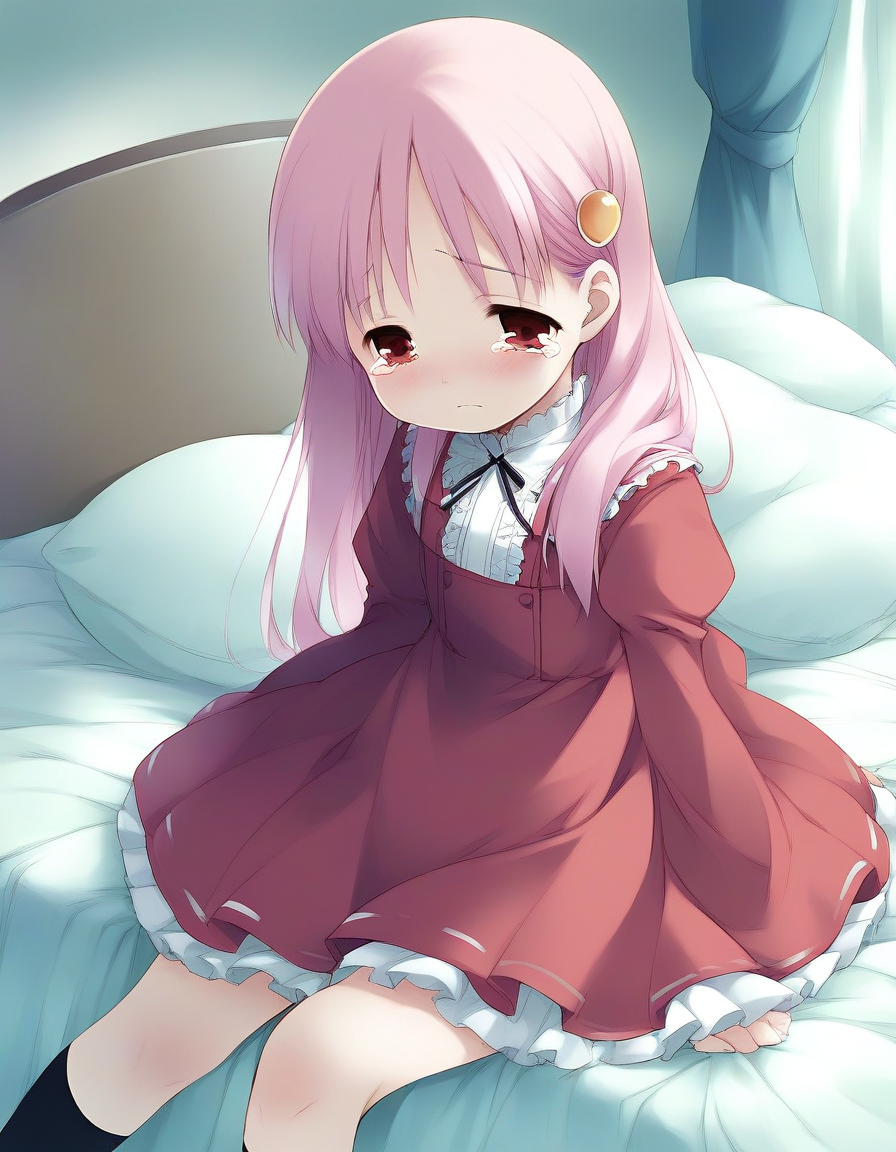 score_9, score_8_up, score_7_up, source_anime, rating_explicit, BREAK  <lora:Kiriyama_Sakura_Ver2.0_XL:1>KiriyamaSakura, pink hair, red eyes, hair ornament, short stack,
 1girl, solo, dress, long sleeves, long hair, sad, tears, dress,
bed room,