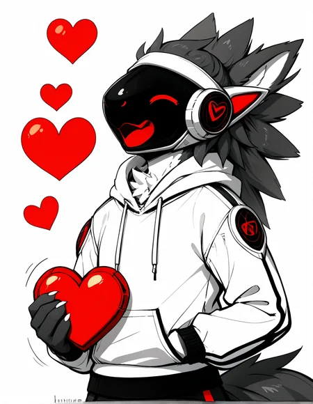 (zPDXL), very aesthetic, score_9,
good lights, good colors, good face,
BREAK,
portrait,
spiky hairs
(3/4 view, three-quarter view:1.2),
,
(cute:0.1),
BREAK,
(heart, loving, holding a red heart, opened mouth, happy,
:1.3),
BREAK,
(monocolor red, red eyes:1.2),
(simple background:1.2),
, 
(gray furs, gray hairs:1.3),
(anthro protogen:1.2), 
closed eyes
(hoodie, muscle through clothes, techwear:1.4)
,
very expressive face, 
BREAK,
(character chart style:1.3),
(think lines, drawing, sketch, draft, simple style:1.3), <lora:Line Art Style SDXL_LoRA_20r_20e_8i_nr32_a16_Pony Diffusion V6 XL:1>
, 
<lora:vrcfurry_xl_1-000061:0.85>  <lora:Pony_QualityV4.0:1>