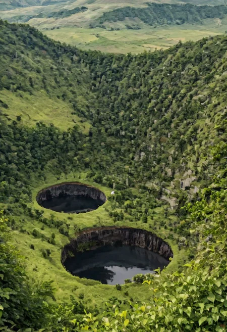 arafed view of a large crater with a walkway in the middle, real life totoro, beautiful hd, everything enclosed in a circle, hou china, pacal votan, looming over the earth, well - decorated, huge black round hole, ivy, solar, <hd, ad, top