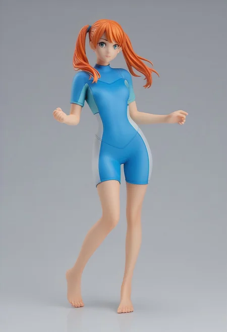 score_9, score_8_up, score_7_up
BREAK
Realistic photograph of a female plastic figure wearing a short sleeves wetsuitBBS, she is petite, slim, thin waist, thigh gap, well defined body, ginger hair twintails,
dynamic pose, wide shot, modelling poses
studio lighting, grey wall background background,
high detail, barefoot