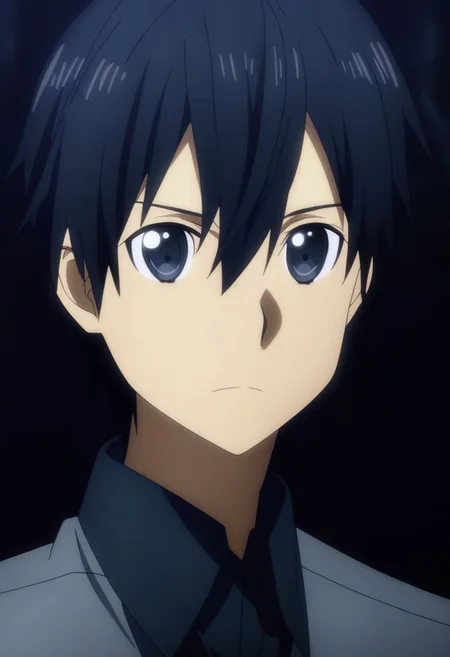 high resolution, professional photography, solo, best quality, 1Boy, Kazuto Kirigaya, Black Hair, Black Eyes, cool, Mysterious black background, Movie lighting, a sense of atmosphere, OverallDetail