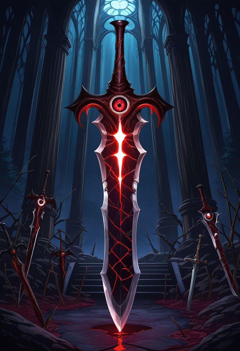 MASTERPIECE, AMAZING QUALITY, NO HUMANS, G0DSW0RD, CURSED SWORD, PLANTED, CORRUPTED, EYE BLADE