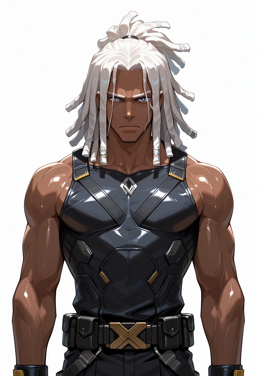 Source_anime, Score_9, score_8_up, resolution, 8k, highest quality, high resolution, best quality, masterpiece, soft lighting, volumetric lighting, detailed background, shiny skin, beautiful, Perfect color eyes, detailed eyes, shiny skin,
...
White background,
...
1male, dark-skinned male, dreadlocks, wicks locks, white hair, huge dreadlocks