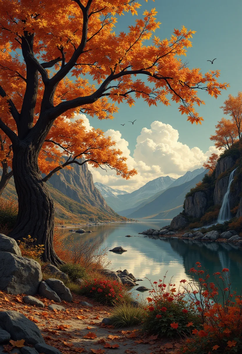 Autumn. Otherworldly. bebop_style, <lora:Cowboy_Bebop_Style:0.8> ,<lora:impossible_geometry_V1.0:0.4> <flux <lora:flux.1_lora_flyway_Epic-detail_v2:1>