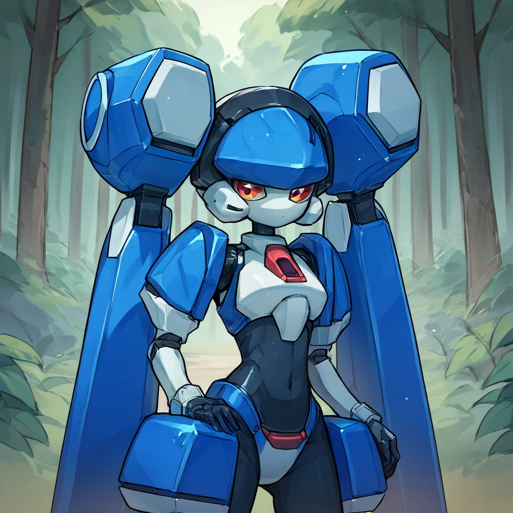 score_9, score_8_up, score_7_up, score_6_up, score_5_up, score_4_up, source_anime,  blazermate, robot, forest, cheeky smirk