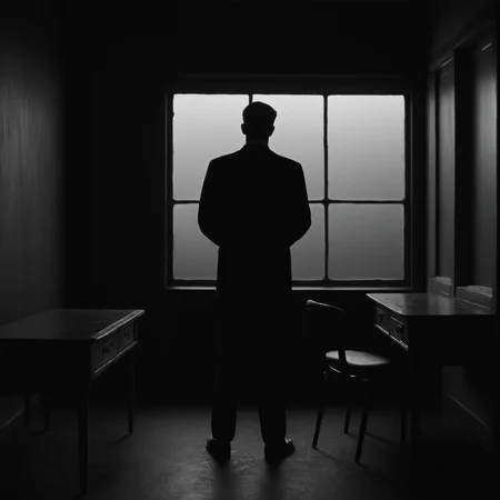 cinematic film still of <lora:1960's style:1>
In the 1960's a man standing in a dark room with a window,sitting,monochrome,greyscale,indoors,window,chair,table,desk,silhouette,dark ,realistic,realism, detailed, perfection,perfect,filmic,retro,vintage,classic,different haircut,different look,different style,1960's style , 1960 style, shallow depth of field, vignette, highly detailed, high budget, bokeh, cinemascope, moody, epic, gorgeous, film grain, grainy