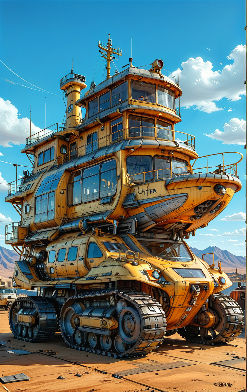 (cel-shading:2)+,
(in ARTIST style:1.4), (masterpiece:1.7), 
no humans, ground vehicle, sky, outdoors, motor vehicle, cloud, vehicle focus, ship, scenery, building, Tracked Vehicle, Traction City (ultra sharp focus:2),
(detailed windows:2), 
(ultra sharp focus:1.8), (detailed skin:1.8), (thin lines:1.8),
(best quality:1.8), <lora:Apparatus_-_Traction_City_Walkers_Vehicles:0.7>, <lora:add-detail-xl:1> (ultra sharp focus:1.8), (detailed skin:1.8), (thin lines:1.8),
(best quality:1.8), <lora:glowneon_xl_v1:0.8>