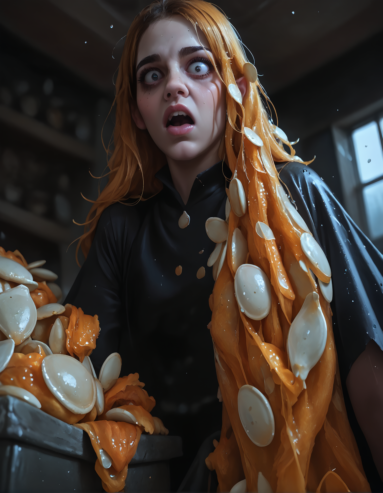 score_9, score_8_up, score_7_up, score_6_up, realistic,
wide angle, low angle, 
1girl, witch costume, shocked, full body, covered in pumpkinnards, swimming in pumpkinnards, raining pumpkinnards,
dramatic lighting, cinematic lighting, (horror scene), movie poster,
dark, dark background, Low-key lighting,
embedding:zPDXL2 ,