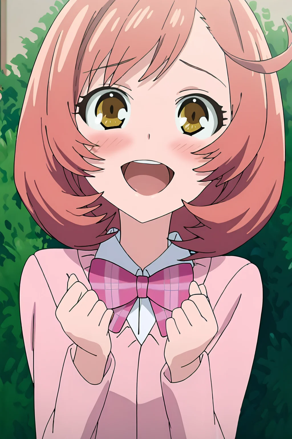 masterpiece, best quality ,very aesthetic, absurdres,  ayase naru, <lora:ayase naru:1>,  smile, <lora:illustrious_noobai_epsilon_pred_1_best_quality_v1:1>,source_anime, upper body, open mouth, front view, shy, happy,