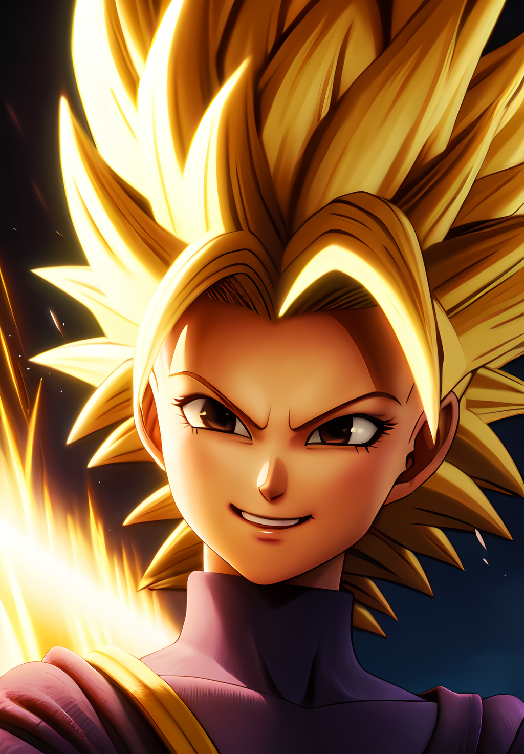 (Photo:1.3), highdetail, <lora:Caulifla:0.8>, Caulifla, 1girl, solo, super saiyan, blonde hair, aura, thunder, sardonic smile, (acclaimed, alluring, captivating, exciting, gorgeous, striking:1.3), (trending on artstation:1.3)