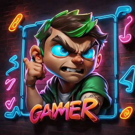 gamer boy , graffiti neon images of a neon lit sign with the text 'Gamer'