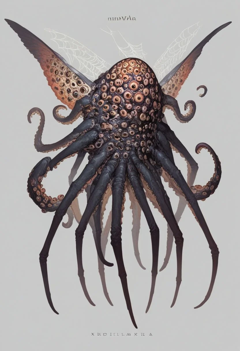 score_9, score_8_up, source_anime, anthropomorphic, unusual creature, creature, concept art, creature, an unimaginable creature, has ten eyes, geometric body shapes, triangles, looks like an octopus, looks like a spider, has several wings and an amazing body structure, ten eyes, long thin legs, anthropomorphic