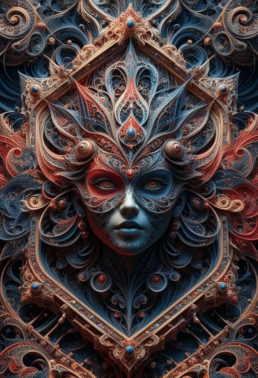 photo of a paisley pattern, boteh, paisley, navy blue, madder red, almond, official art, aesthetic, dynamic angle, hyper detailed, order and chaos, dark colors, (extremely detailed, intricate details, masterpiece, best quality, 8k wallpaper:1.4), dramatic lighting, (dark blue and madder red palette:1.2), twisting paisley