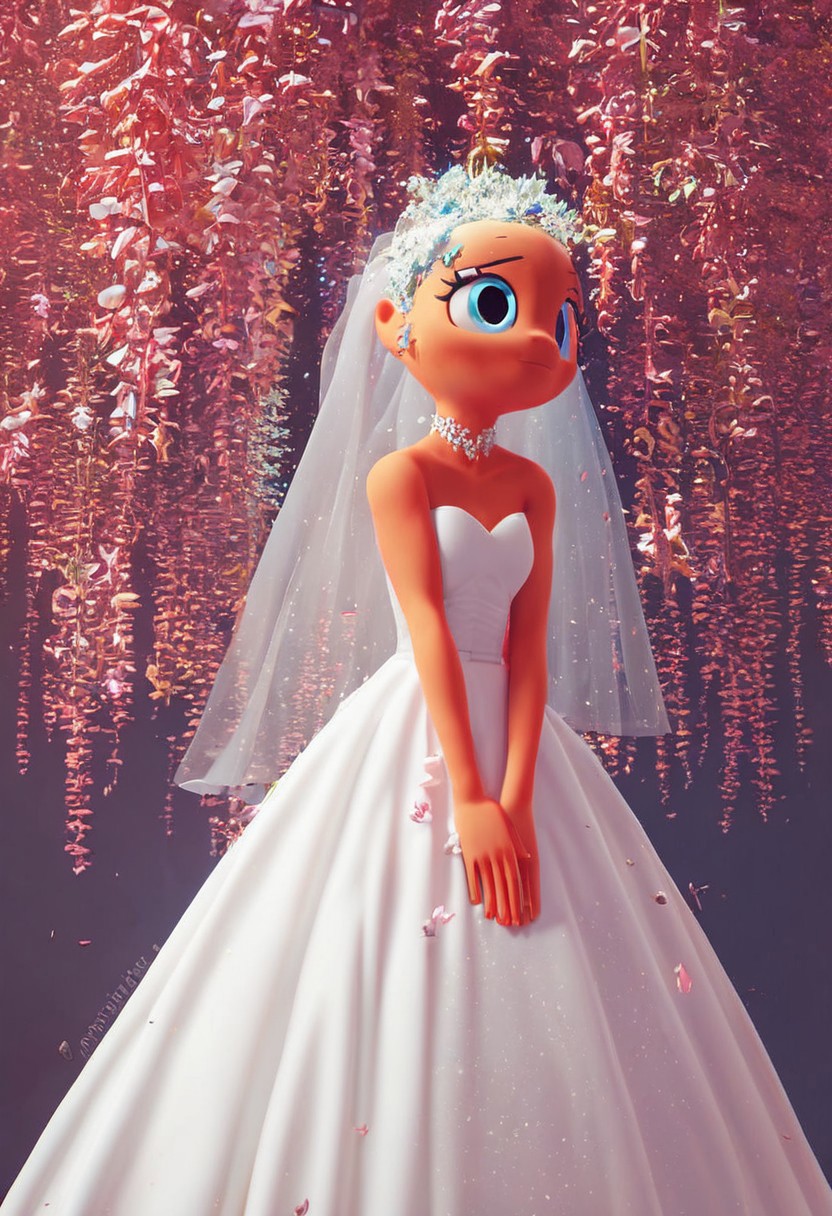 score_9, score_8_up, score_7_up,source_anime, high res image,masterpiece,best quality,adult woman,cute face,clear skin,shiny hair,ultra detailed eyes,simple background,  <lora:wedding dress_pony_V1.1:0.8> wedding dress, flower