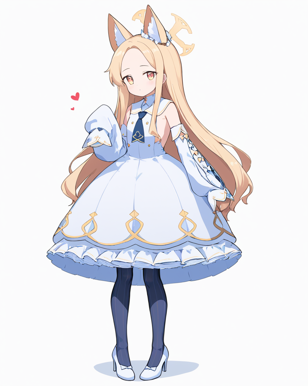 seia \(blue archive\), short_necktie, white_dress, halo, forehead, high_heels, white_background, sleeves_past_fingers, detached_sleeves, white_footwear, simple_background, 2girls, full_body, heart, solo_focus, standing, sleeveless_dress, pantyhose, solo, 1girl, white_bow
<lora:seia_(blue_archive)_image1153_2023-12-03-000014:1>halo. gorgeous,key visual, vibrant, studio anime,award-winning, professional, highly detailed,high budget, cinemascope