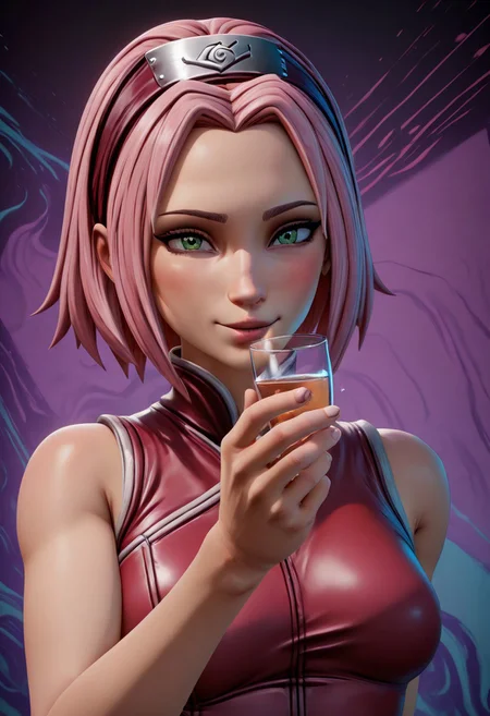 BLSplash,,masterpiece, best quality, newest, absurdres, highres,sakura haruno, abstract background,3d, drinking sake,