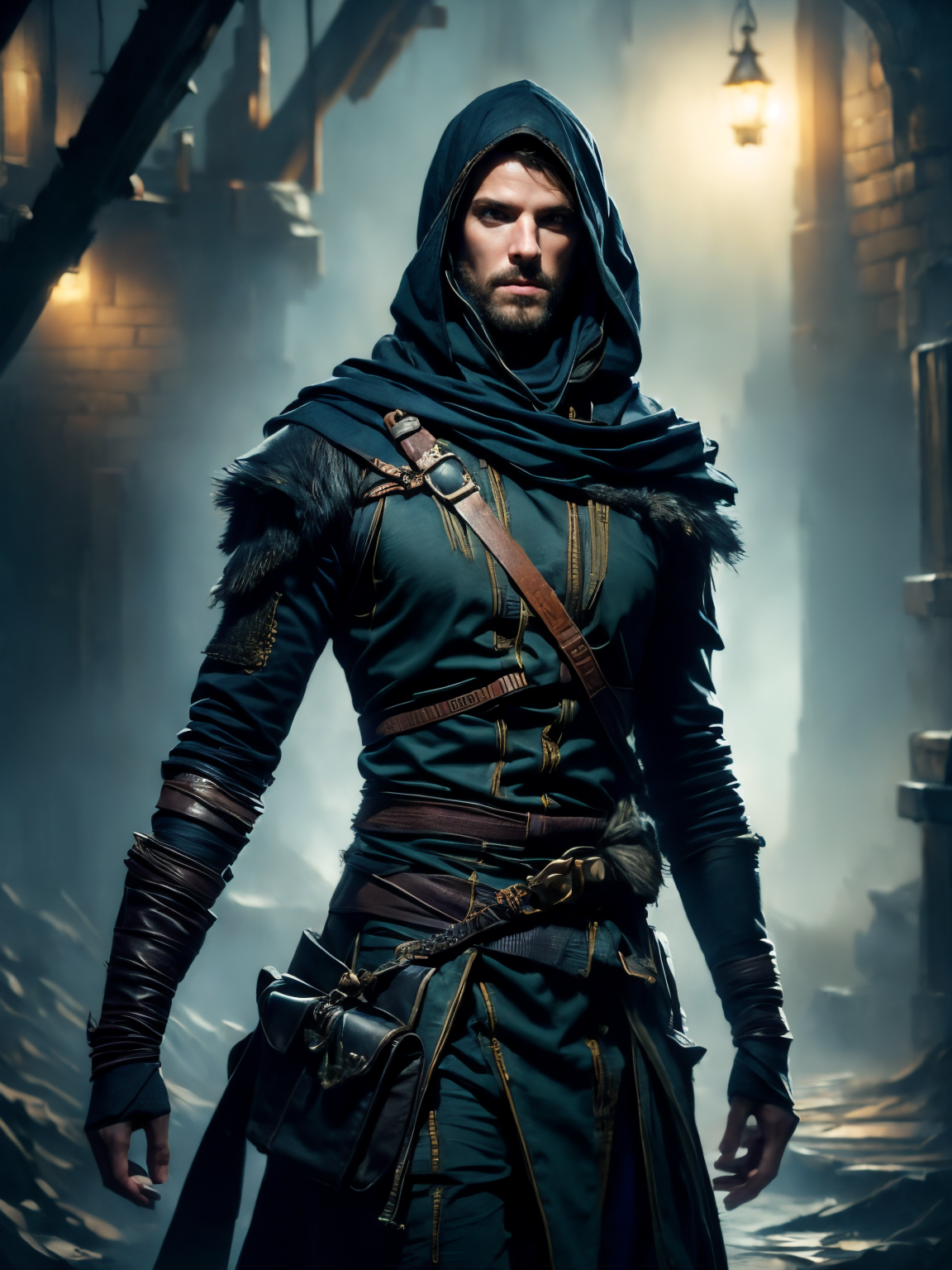 (masterpiece:1.2), (best quality,:1.2), 8k, HDR, ultra detailed, ((photorealistic)), perfect anatomy, professional light, cinematic lighting, fashion photography, ambient lighting, (DarkFantasy:0.6), (1man), a (male) rogue, wild hair, dark clothes, dark armor, FaRo, in Aurora Skybridge, 
<lora:add_detail:1>, FaRo <lora:FantasyRogues:1>,  <lora:FantasyRuins:0.9> FanRu