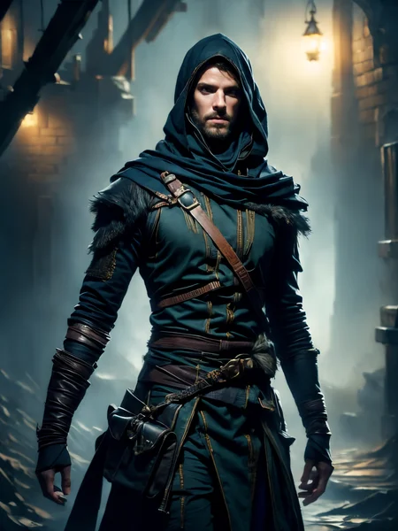 (masterpiece:1.2), (best quality,:1.2), 8k, HDR, ultra detailed, ((photorealistic)), perfect anatomy, professional light, cinematic lighting, fashion photography, ambient lighting, (DarkFantasy:0.6), (1man), a (male) rogue, wild hair, dark clothes, dark armor, FaRo, in Aurora Skybridge, 
<lora:add_detail:1>, FaRo <lora:FantasyRogues:1>,  <lora:FantasyRuins:0.9> FanRu