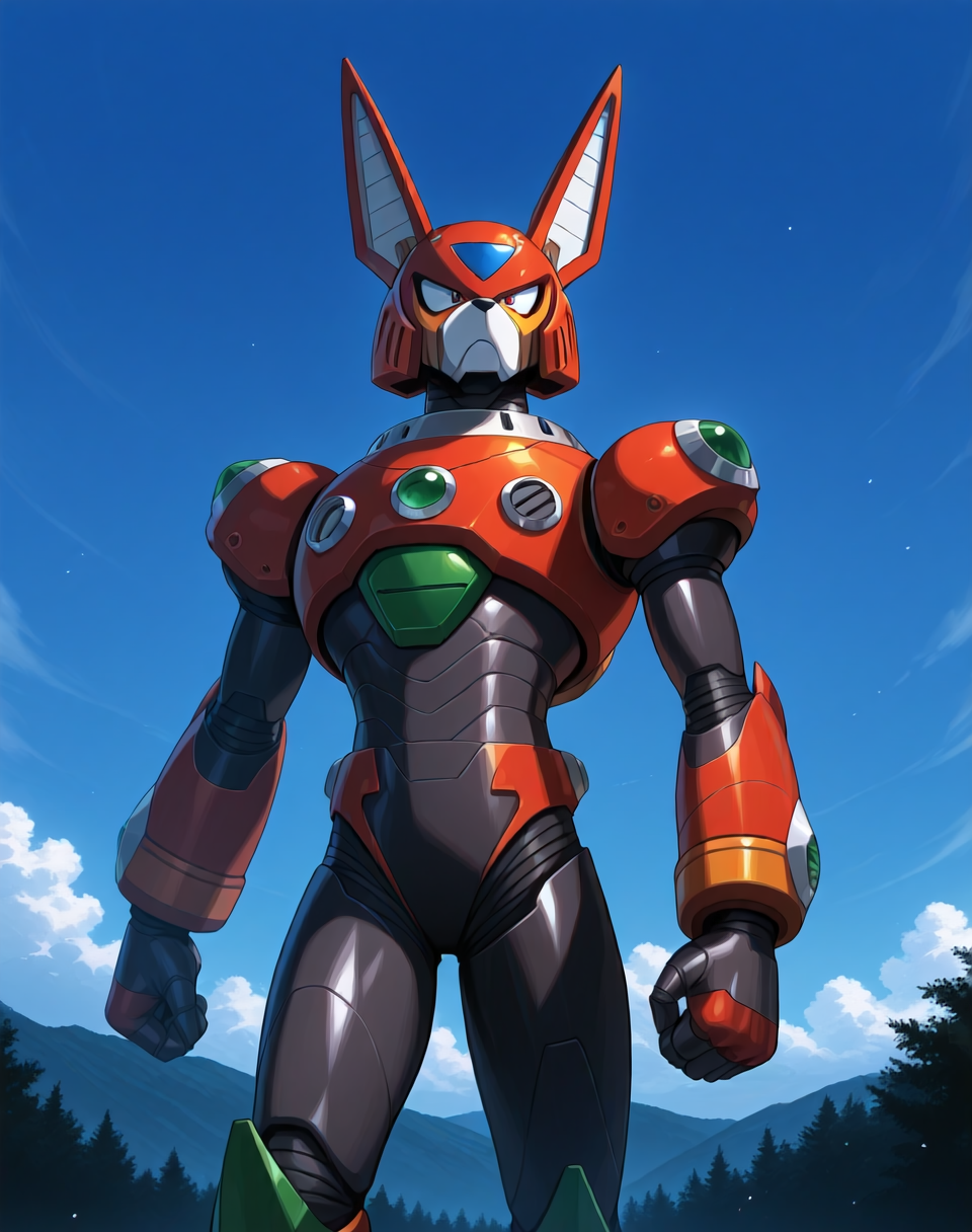 <lora:Reploid_(Mega_Man_X)_(Illustrious)_(AD):1.35> reploid, MMX, 
exterior, sky with clouds, grassy valley,
male focus, intense shadows, dynamic shadows, intricate details, attention to details, gradient coloring, bright vivid colors, robot, bent leg, glossy metal body, cowboy shot, fox reploid, 
BREAK very awe, masterpiece, best quality, amazing quality, very aesthetic, highres, absurdres,  
EZRealPONYXL, zPDXL, Smooth Quality, lazynsfw,