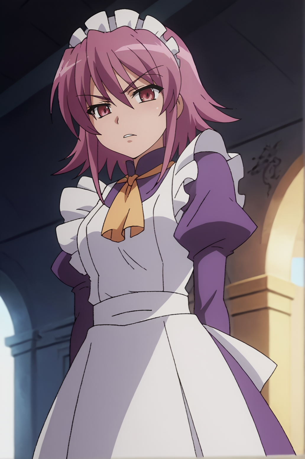 score_9, score_8_up, score_7_up,anime_source, source_anime, best background, detailed background, anime screencap,  Wilhelmina Carmel, Main Outfit, solo, dynamic angle, naughty face, dynamic camera, dynamic pose, tsundere, from below, indoors, angry,   <lora:JN_Wilhelmina_Carmel:0.8>