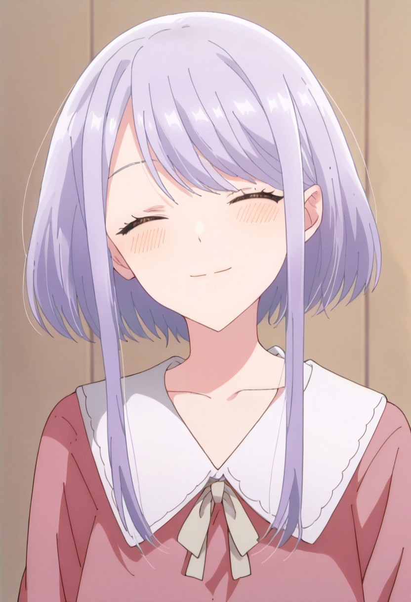score_9, score_8_up, score_7_up, source_anime, amasawakyou, 1girl, solo, blush, smile, upper body, shirt, closed mouth, closed eyes, looking at viewer, long sleeves