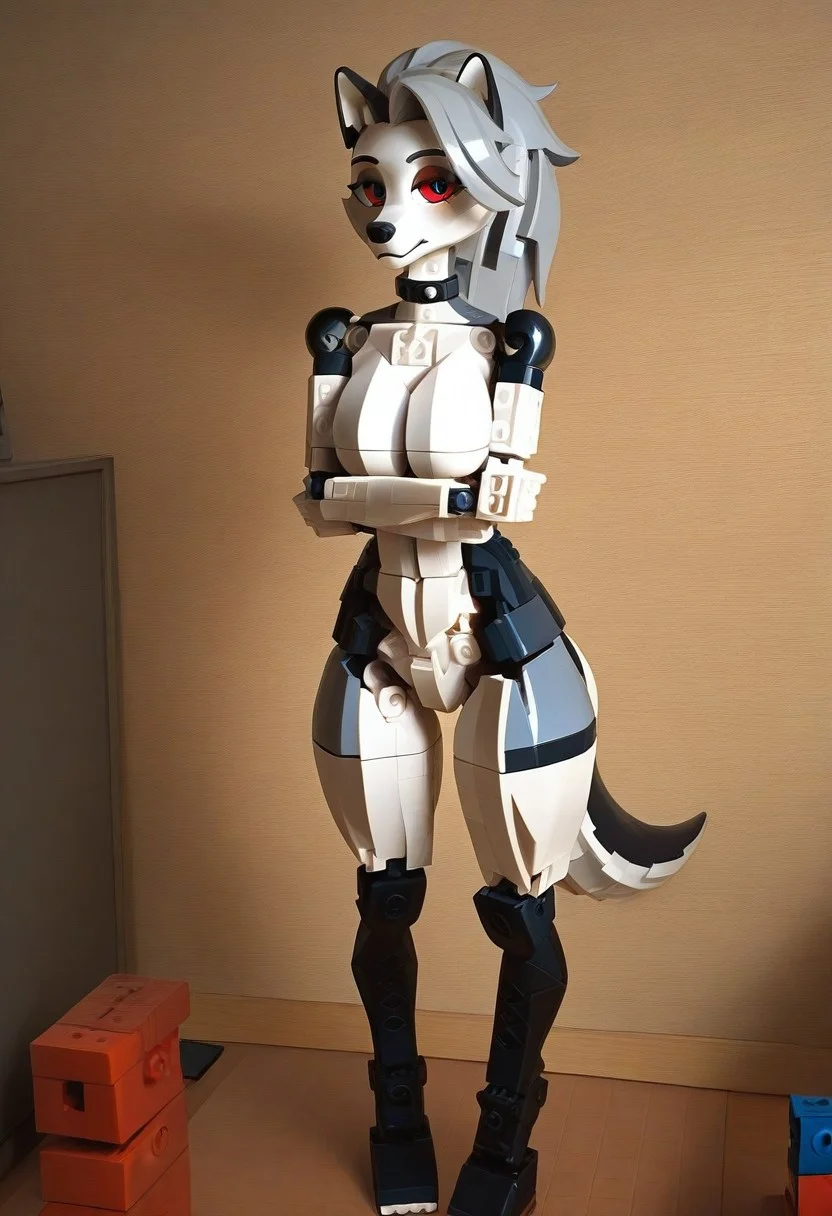 Masterpiece, realistic, 1girl, solo, Lego, MOC, Lego girl, furry, loona, posing