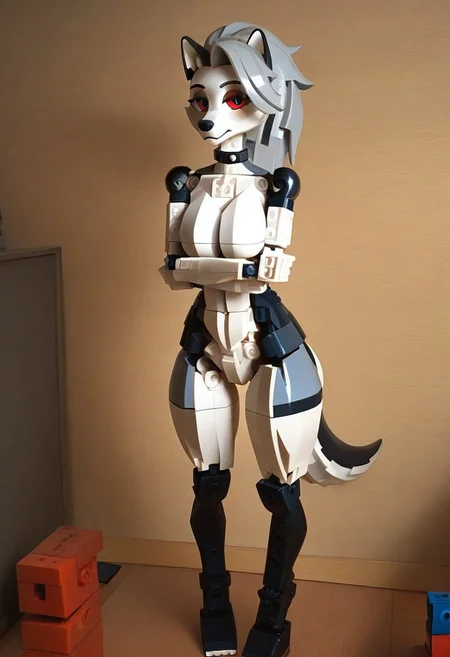 Masterpiece, realistic, 1girl, solo, Lego, MOC, Lego girl, furry, loona, posing