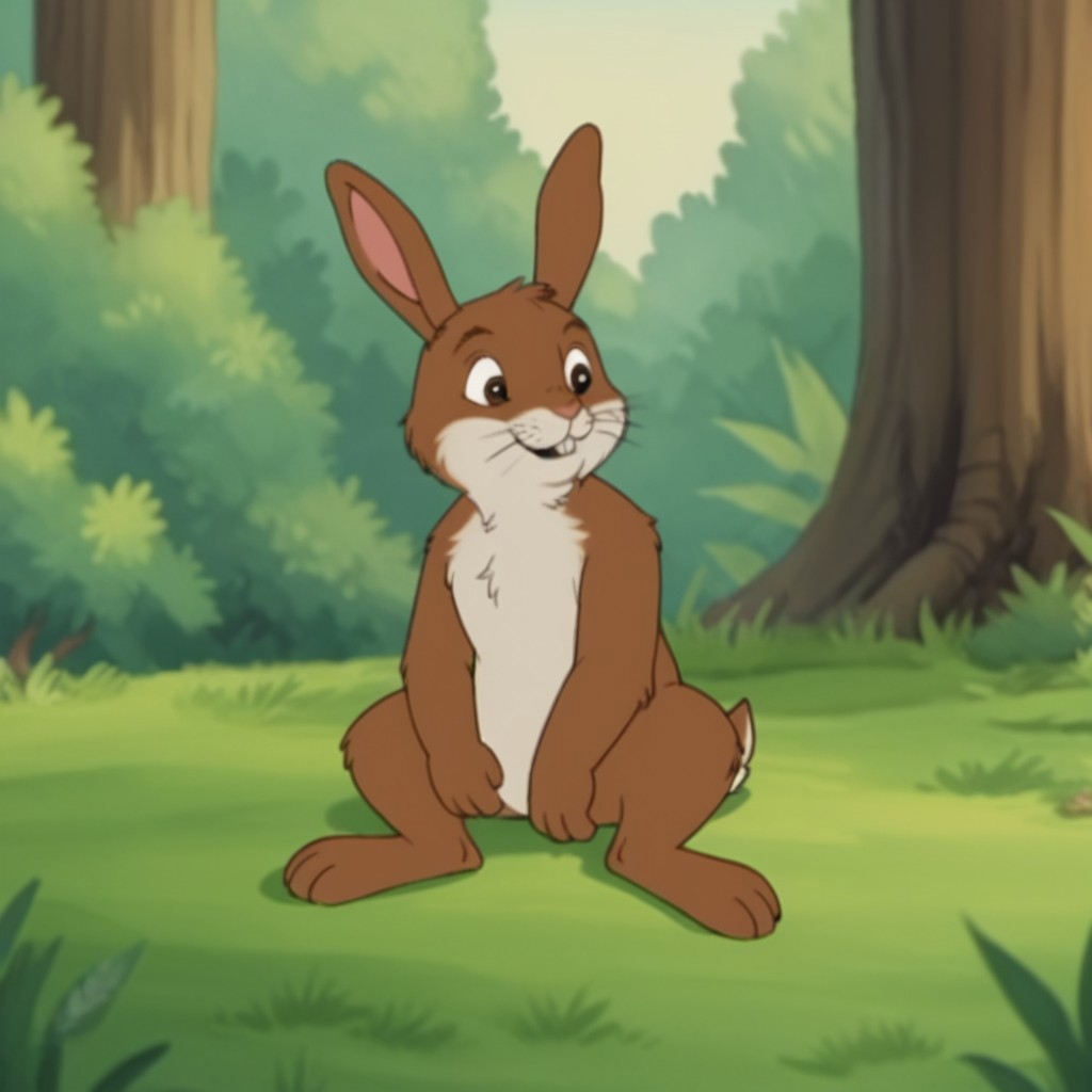 score_9, score_8_up, score_7_up, score_6_up, score_5_up, score_4_up, source_furry, rabbitfrnkln, semi-anthro, male, rabbit, brown fur, buck teeth, whiskers, outside,  in a forest, sitting, solo, 1boy
