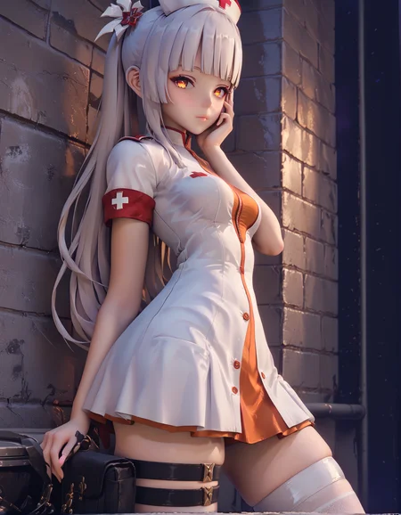 score_9, score_8_up, score_7_up, score_6_up,source_anime, masterpiece, BREAK,
1girl, solo, Vicineko, 3d, long hair, hair ornament, orange eyes, red eyes, medium breast, blunt bangs, wide hips, nurse suit, asymmetrical thighhighs, thigh holster, thigh strap on one leg, skindentation,, sideboob,
Taking a pottery class,standing, facing camera, hand on face,white brick wall, soft shadows, neutral tones,At the Midnight Masquerade