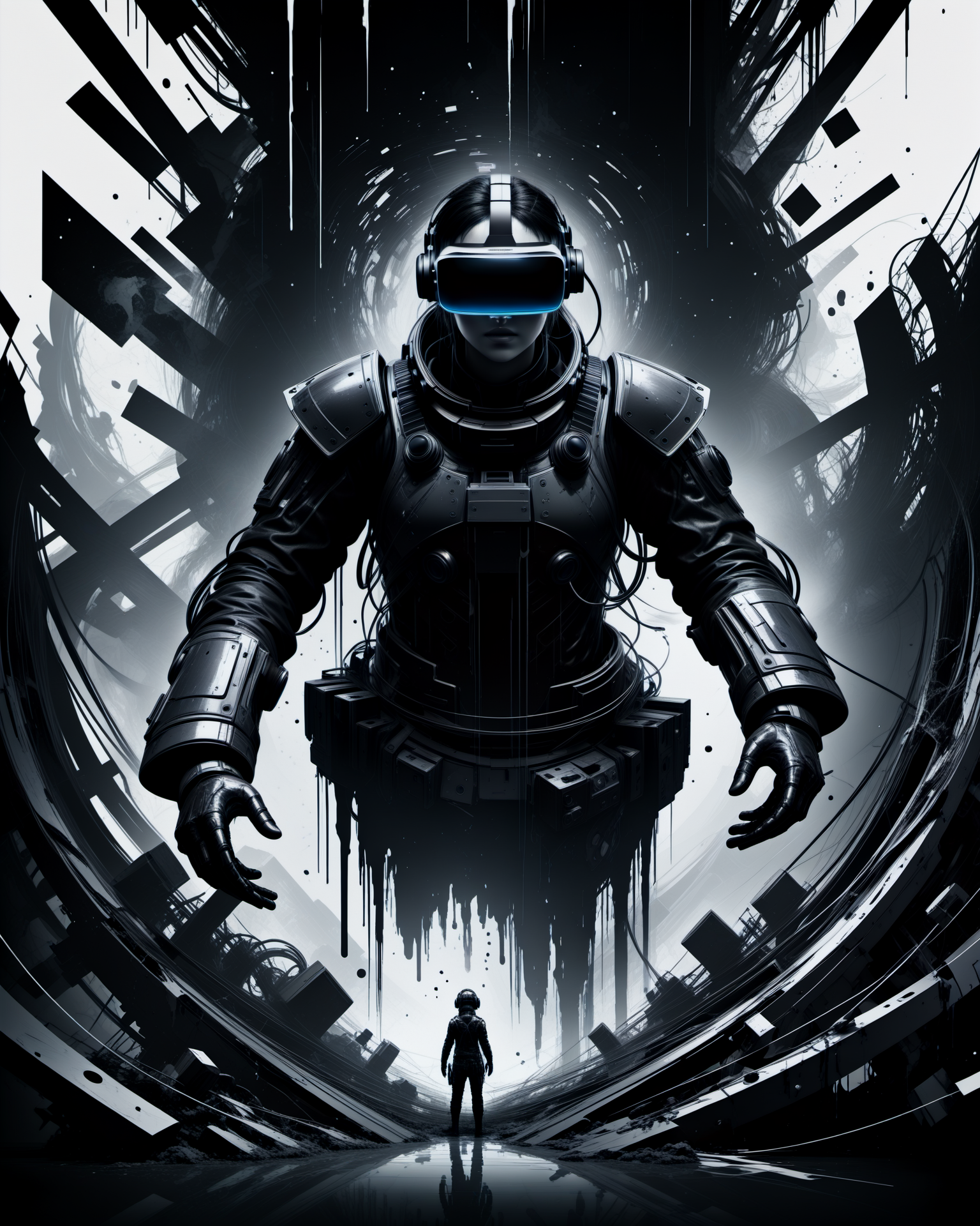 rsmls,a group trapped in a virtual reality game,masterpiece,messy,abstract,high contrast,awardwinning,8k,trending on artstation and deviantart <lora:RussMillsXL:0.7>,