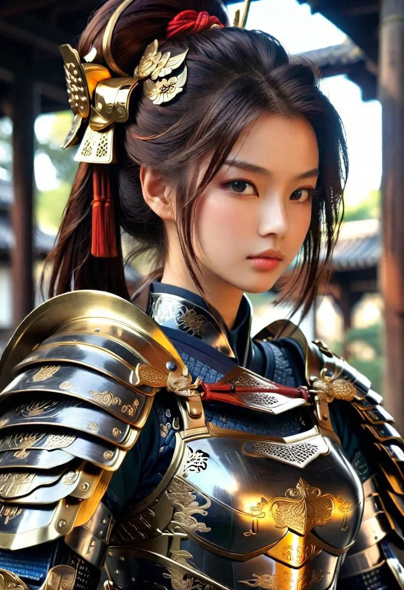 ultra detailed      Masterpiece  8k   ,girl Samurai  complex armor	Multi-layered and large shoulder armor  luster shine  Multilevel  	 black gold 08.02	 	, (beautiful  face)++ 	holdingshe long katanagQkcYR	
Hokusai's Japanese depiction of a very turbulent sea with massive waves. The background s shows a beautiful dark night over a illuminated village. The colors are red and yellow