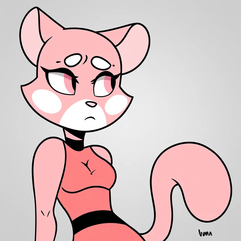 score_9_up, score_8_up, score_7_up, rating_questionable, furry_female, felid, (shima luan:1.2), pink eyes, tight pink dress, looking to the side, multicolor gradient background, gradients, <lora:ShimaPDXL:0.8>, , by vimhomeless <lora:Vimhomeless_StylePony_XL:1>