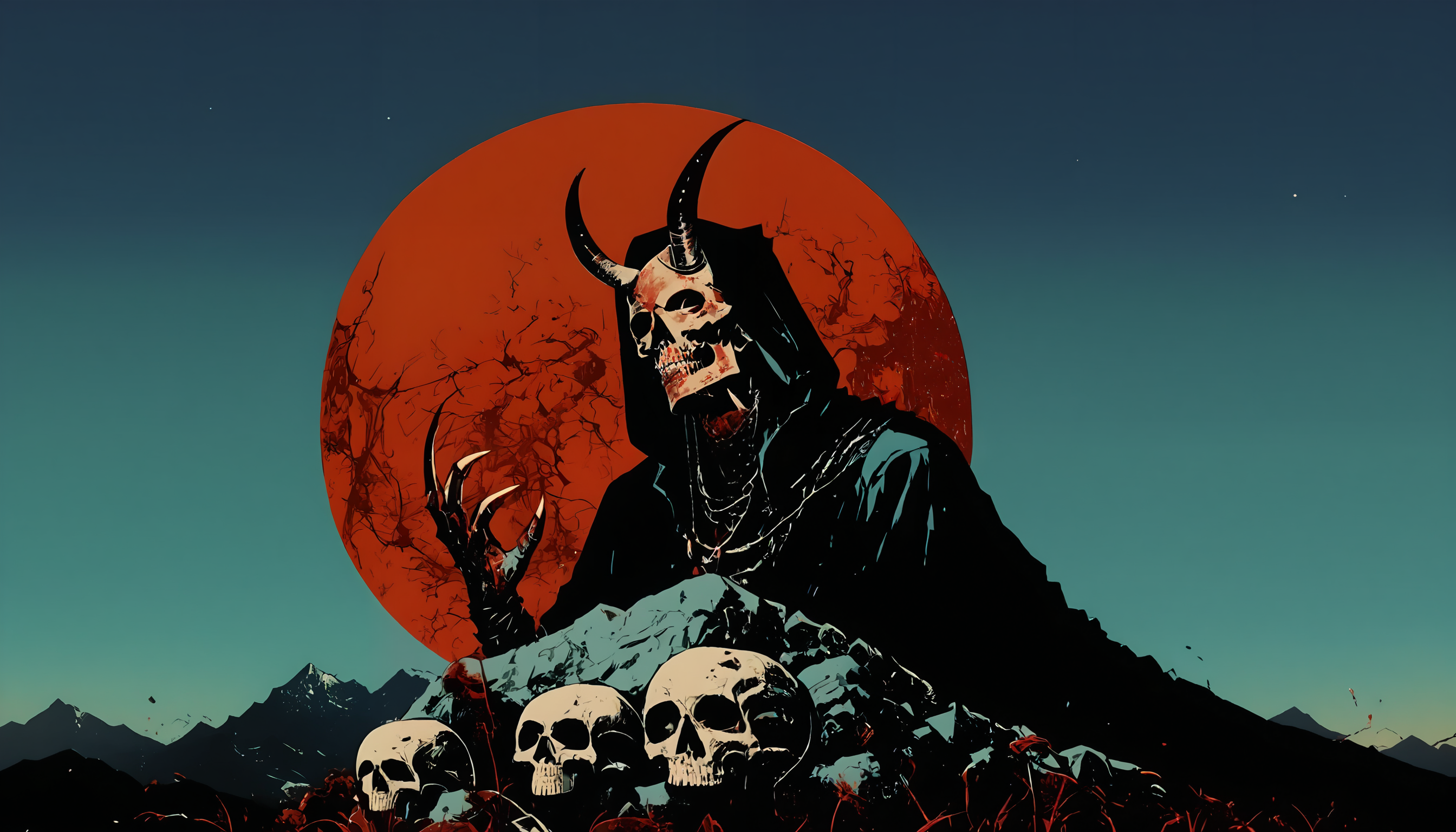 score_9, score_8_up, score_7_up, score_6_up, score_5_up, solo,  1man, sectarian/shaman, animal_skull/mask, horns, shoulderplates, hood, dynamic pose, looking away, pagan ritual, sacrifices, chthonic horror, dark, night, plague luminescent haze, cinematic snapshot, mountains, blood moon, dark sky, dynamic angle, <lora:Pony_Style_GRIM:0.5>,  <lora:Pony_Style_NeonFantasy:0.8> ne0nfant4sy, <lora:dcr34sed-c0l0ring:0.8> dcr34sed_c0l0ring