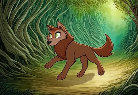 (zPDXL3), full body, solo, furry, best quality, animal focus, solo, mebh_wolf, full body, pokemon (creature), animal, wolf, green eyes, animal focus, dynamic pose, outdoors, forest , dynamic angle