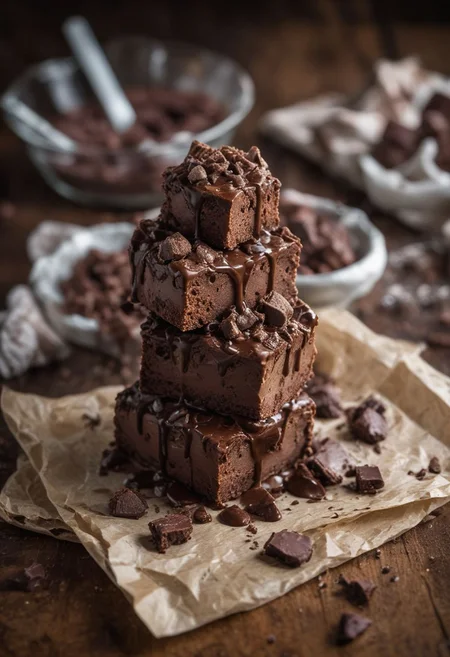 RAW photo, brownie batter ice cream, hot summer day, food photo, DSLR, brownie chunks and chocolate fudge garnish, soft lighting, high quality, film grain, Fujifilm XT