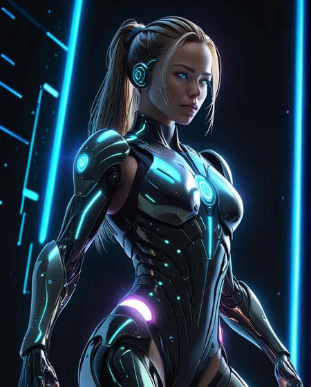 Cybernetics, action movie protagonist, female warrior, virus, cyberspace, repeating patterns, unreal, sound waves, free melody, digital world, reflection, masterpiece, 32k UHD resolution, high quality, professional photography, depth of filed, sci-fi, cinematic angle, cinematic lights, dynamic warrior pose, <lora:Cyberspace V3_epoch_16:1> cyberspace, ((created by glowing magical energy in cyberspace)), <lora:add_details_xl:1>