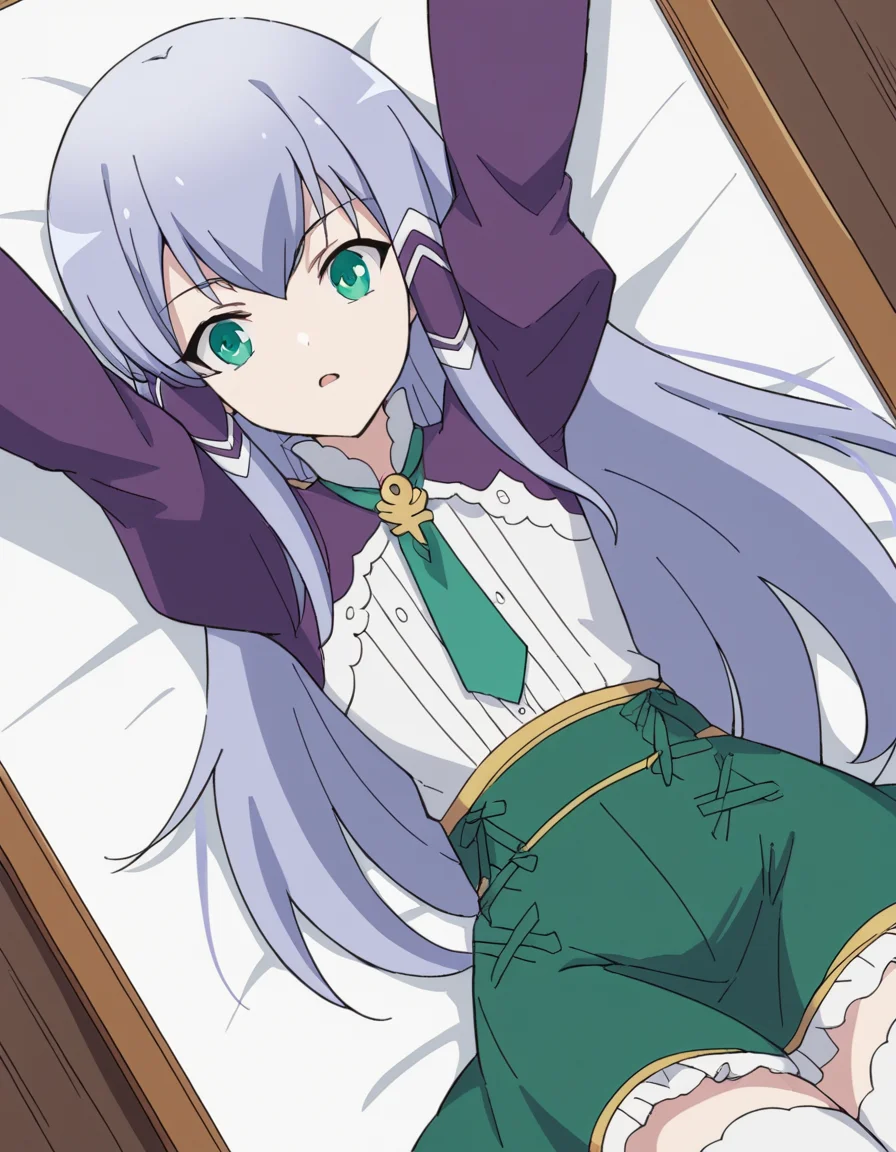 score_9, score_8_up, score_7_up, source_anime, <lora:elze-silhoueska-s2-ponyxl-lora-nochekaiser:1>, elze silhoueska, long hair, blue eyes, green eyes, blue hair, aqua eyes, hair tubes,, skirt, thighhighs, white thighhighs, puffy sleeves, white shirt, necktie, green necktie, purple sleeves, green skirt, frilled skirt, museum, art exhibit, paintings, observing, quiet contemplation, cultural experience, , on back, arm support, arms up, incoming hug, pov, reaching, reaching towards viewer,, looking at viewer, solo,, dutch angle, cowboy shot