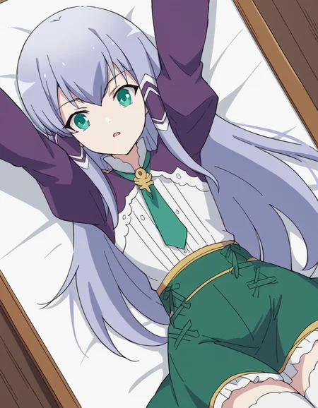 score_9, score_8_up, score_7_up, source_anime, <lora:elze-silhoueska-s2-ponyxl-lora-nochekaiser:1>, elze silhoueska, long hair, blue eyes, green eyes, blue hair, aqua eyes, hair tubes,, skirt, thighhighs, white thighhighs, puffy sleeves, white shirt, necktie, green necktie, purple sleeves, green skirt, frilled skirt, museum, art exhibit, paintings, observing, quiet contemplation, cultural experience, , on back, arm support, arms up, incoming hug, pov, reaching, reaching towards viewer,, looking at viewer, solo,, dutch angle, cowboy shot
