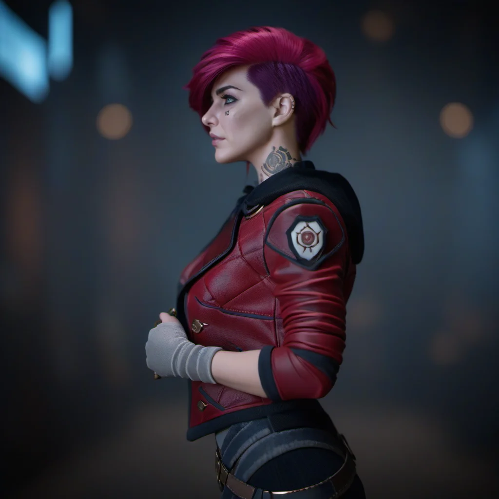 a woman, pink hair, red jacket, steampunk background, <lora:Vi1024-V2:0.8>