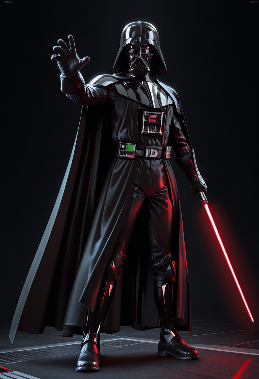 newest, masterpiece, best quality, 4k,ultra detail,
black background, very aesthetic, detailed background, full body,
1boy, solo,  <lora:Darth Vader:1> vad3r, helmet, hood, cape, gloves, armor, weapon, energy sword,red lightsaber, holding lightsaber, fist