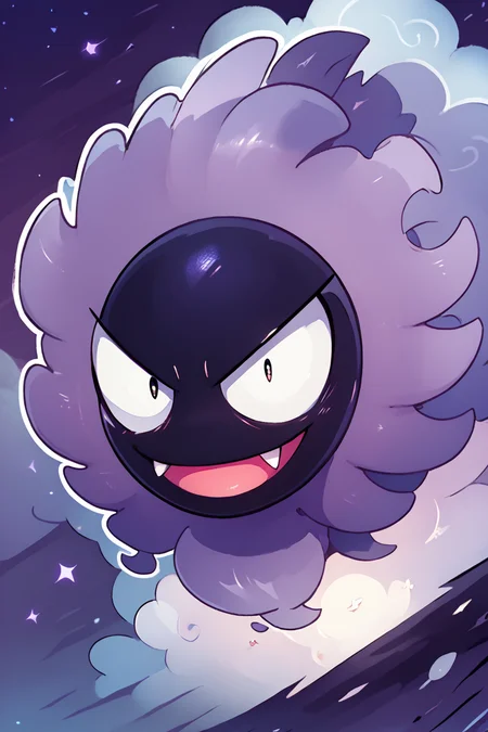 score_9, score_8_up, score_8, no humans,   BREAK, ,  zzGastly, fangs, black eyes, full body, floating, outdoors, :d, night, cloud, purple background <lora:Gastly_Pokemon_PDXL:0.8>, , BREAK, smile, looking at viewer, ,,, abstract background, white outline, cowboy shot, ,,, embedding:zPDXL, Expressiveh, ,,, <lora:theOtherHalfPDXL:0.8>, <lora:CatalystStylePDXL:0.6>, <lora:SDXLFaeTastic2400:0.5>, <lora:Expressive_H-000001:0.4>,