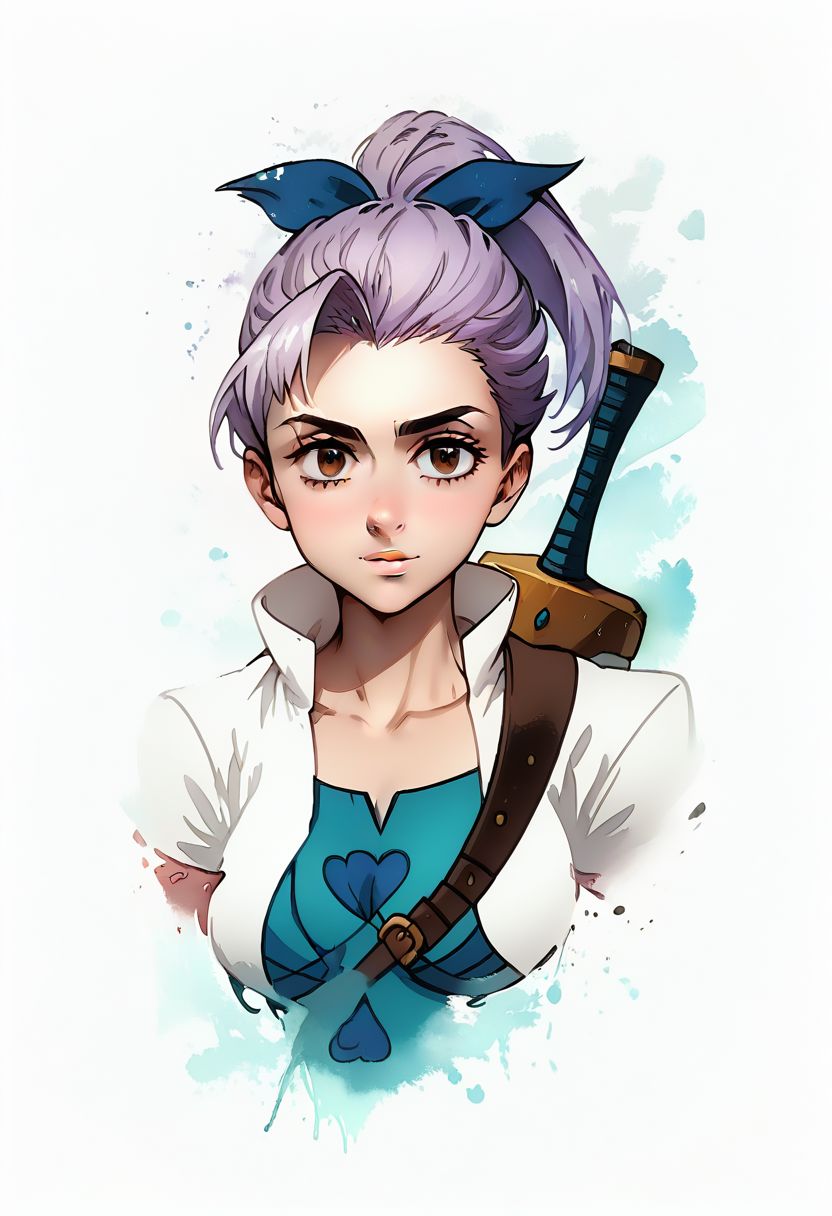 Faded Headshot, faded bottom, faded edges ,score_9,score_8_up,score_7_up,score_6_up,score_5_up, rating_safe,
1girl, jericho, \(Seven Deadly Sins\),(ultra HD quality details), lavender hair, hair bow, ponytail,
weapon on back,
blue dress, mini skirt, cropped jacket, gauntlets, fingerless gloves, thigh boots,
beautiful, centered, looking at the camera, approaching perfection, dynamic, moonlight, highly detailed, watercolor painting, artstation, concept art, smooth, sharp focus, illustration, portrait, close up
medium breasts, deep cleavage,