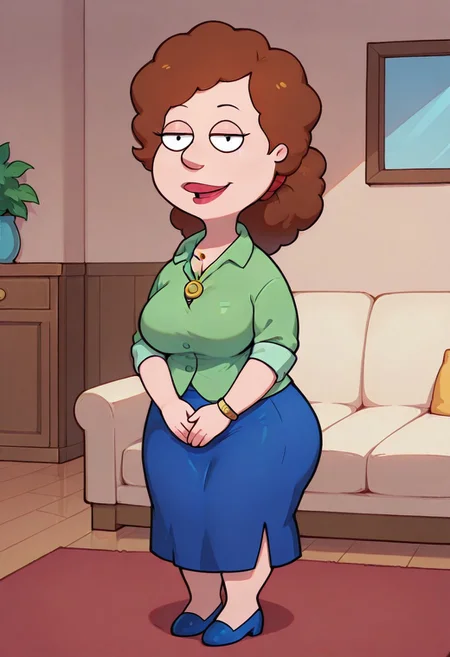 score_9,score_8_up,score_7_up,score_6_up,best quality, 1girl, solo, living room, couch, indoors,
BREAK
unnamed girl, brown hair, black eyes, (mature female:1.5), (plump:1.2), large breasts, gigantic ass, gigantic hips, green sweater, rolled up sleeves, blue skirt, navy blue shoes, own hand together, smile, looking at viewer, long skirt, half-closed eyes, necklace,
