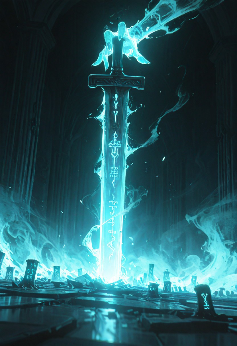 dynamic angle, unusual angle, dynamic, dynamic composition, single sword, runic engraving, runes, sould of the damned,
In the dim, flickering light, a shadowy figure emerges, its presence cloaked in an air of mystery. Slowly, it reaches out toward the hilt of the shattered runic sword, its movements deliberate yet hesitant. The ancient engravings on the hilt begin to pulse faintly, glowing like a dying ember, their light casting eerie shadows across the figure’s outstretched hand. The closer it gets, the air grows colder, heavy with an otherworldly presence. From the jagged break in the blade, spectral wisps begin to unfurl, curling and twisting like smoke, their forms coalescing into ghostly faces etched with agony. Whispers fill the air—soft at first, but rising into a cacophony of tormented wails. The figure’s hand trembles as its fingers hover just above the hilt, as though sensing the weight of the cursed power it is about to claim. Finally, with a sharp intake of breath, the hand closes around the sword. The runes ignite with a blinding light, and the escaping souls recoil, writhing in both fear and fury.