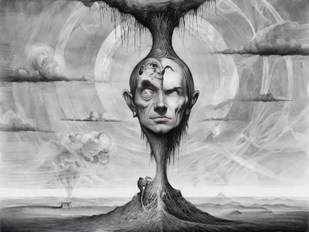 <lora:sur-mono_XL:1>, sur-mono_XL, monochrome, line sketch, surrealistic, in the style of Brett Manning