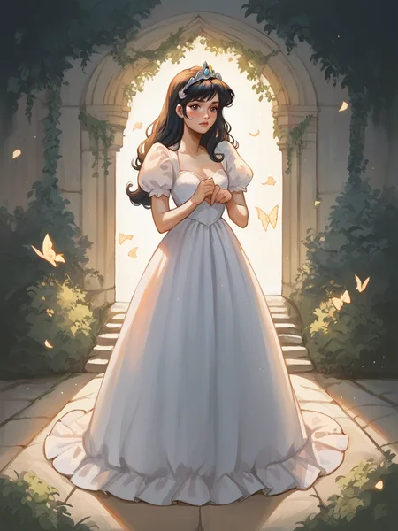 source_anime, score_9, score_8_up, score_7_up, score_6_up, score_5_up, <lora:t0sh14XLP:1> t0sh14, blush, 1girl, dress, princess