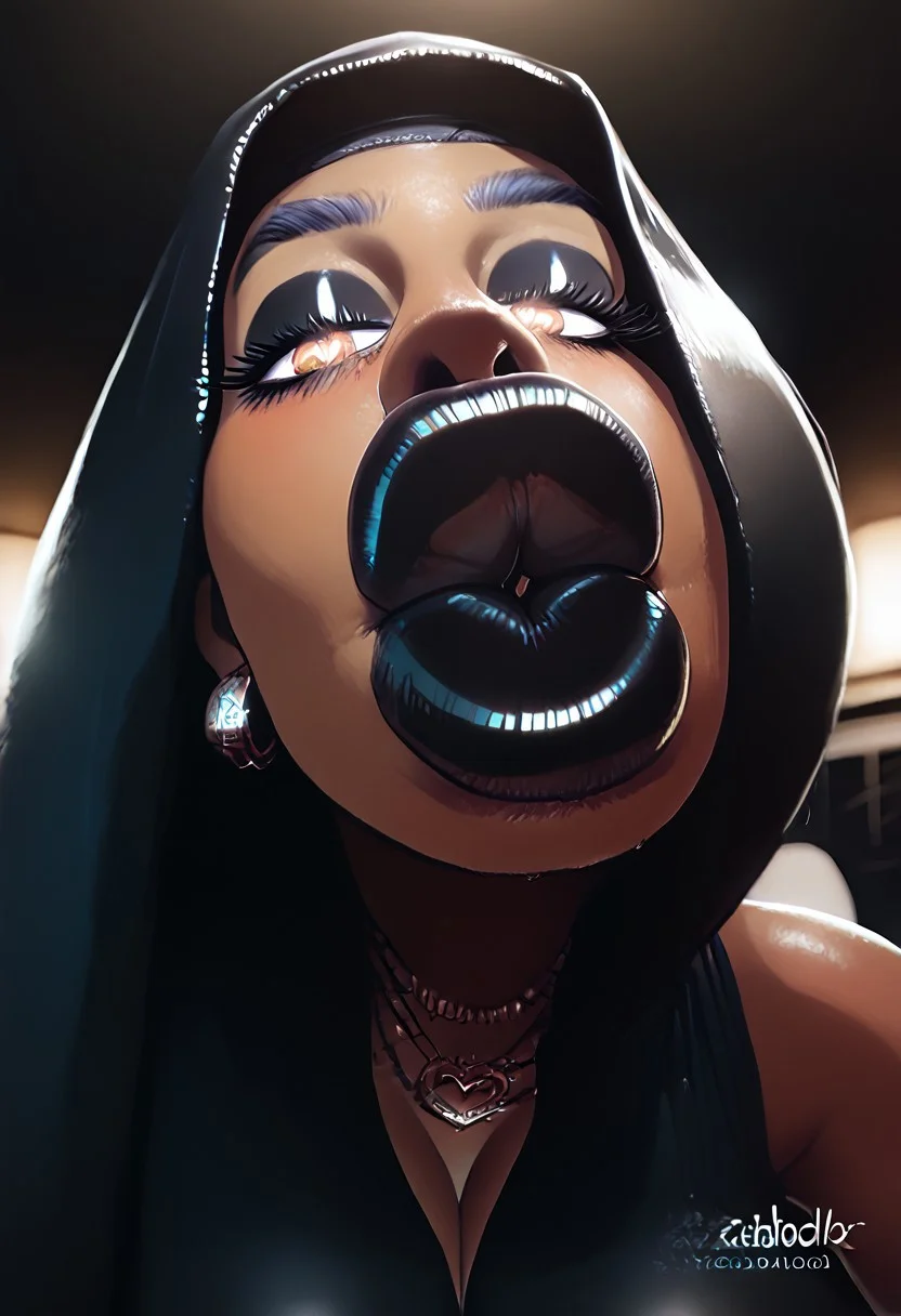 score_9, score_8_up, score_7_up, score_6_up, score_5_up, score_4_up, solo, albatross style, farah karim, arab female, bimbo, dark skin, darker skin, long nails,latex Hijab , heart shaped pupils, glowing eyes, gaigantic breasts, earrings, tight tube dress, fake breasts, firm breasts, makeup, eyeshadow, dark eyeshadow, dark lipstick, black lipstick, black eyeshadow, areola peek, looking at viewer, kissing viewer, kissing pov, extreme kissing, arrogant futanari, futanari bangles, jewelry, puffy lips, detailed, (big lips:1.3), highly, detailed, Stockholm,
BREAK
score_9, score_8_up, score_7_up, score_6_up, source_cartoon, rating_explicit , zPDXLxxx
