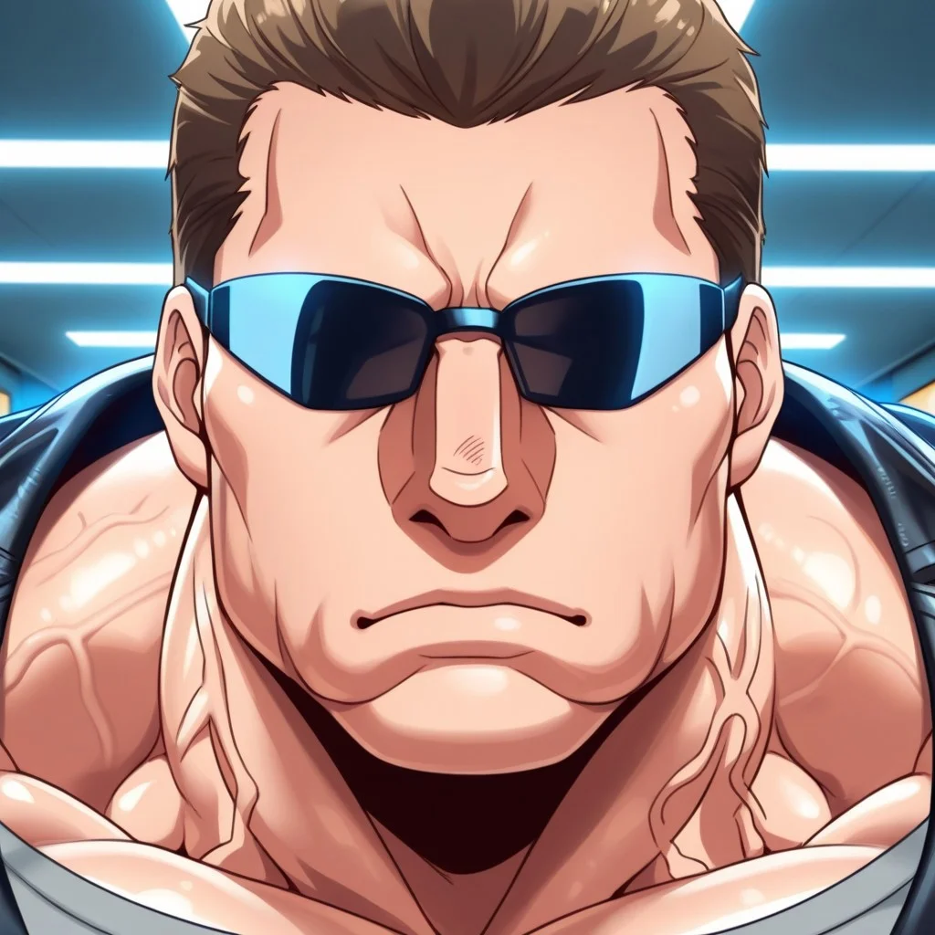 source_anime, detailed background, (score_9, score_8_up, score_7_up), zoroj, masterpiece, best quality, high quality, ultra detailed, highly detailed, high detail, artistic lighting, (highly detailed face, (perfect face, perfect eyes)), depth of field, perfect soft lighting, best shadows, perfect reflections, volumetric, detailed image, high resolution, defined faces, sharp definition,
((solo, 1boy)), male focus, Harnnold, brown hair, short hair, sunglasses, leather jacket, gray shirt, musclebears, muscular male, bara, hyper muscles, veiny muscles,
m0d3rn gym, modern gym, (((face shot))), side view looking at viewer,
