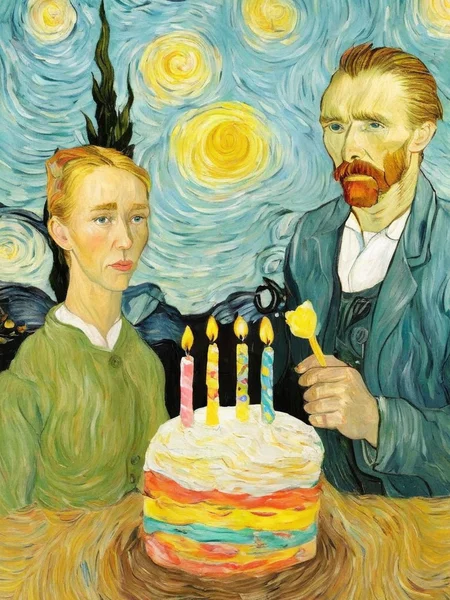 <lora:SDXL_Happy_Birthday_Sa_May-v7:1> Happy Birthday! Van Gogh style cake